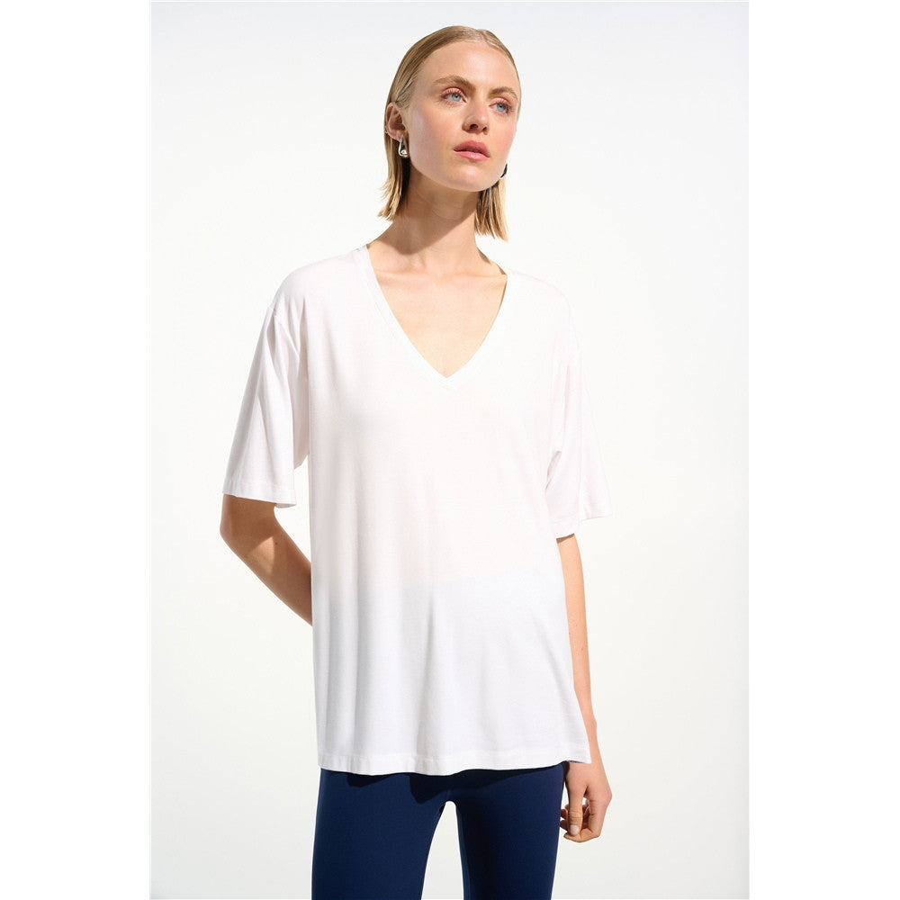 Tunique boxy en jersey avec encolure en V - Taille : XSMALL - Couleur : Vanille