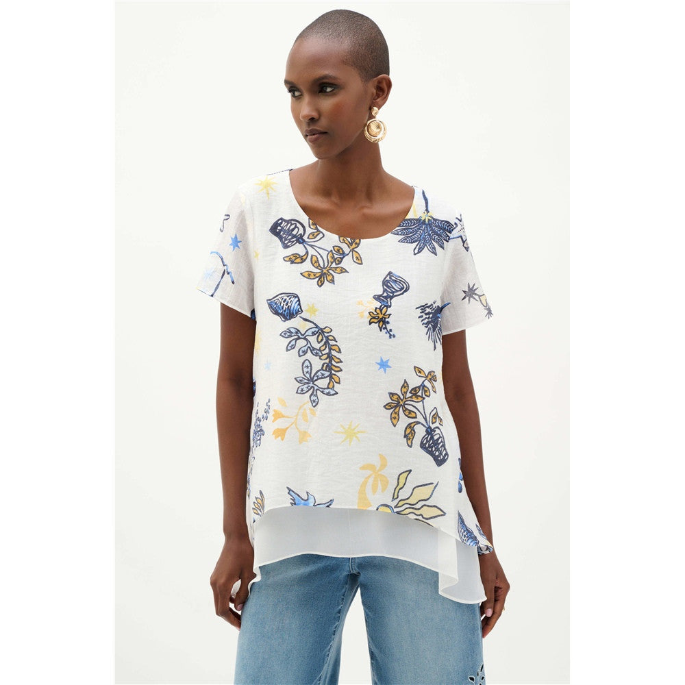 Tunique trapèze diaphane à imprimé tropical en tissu tissé - Taille : 8 - Couleur : Multi/Vanille