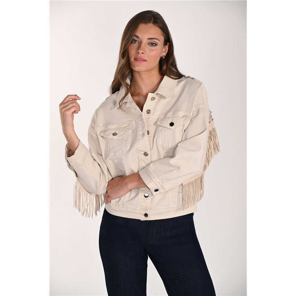 Veste à franges brodée - Taille : MEDIUM - Couleur : Beige