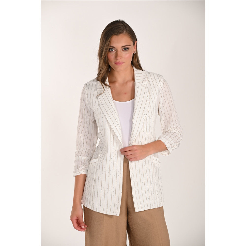 Veste avec fines rayures - Taille : 8 - Couleur : Blanc cassé