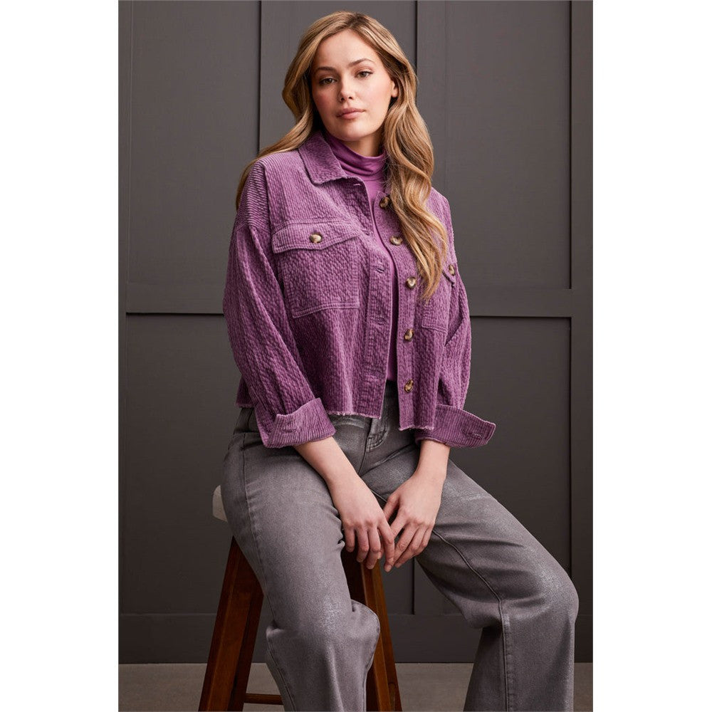 Veste côtelée avec boutons - Taille : SMALL - Couleur : Raisin