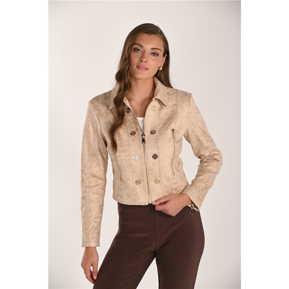 Veste courte à fermoir - Taille : LARGE - Couleur : Beige
