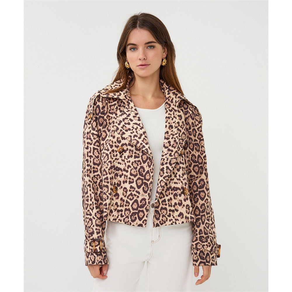 Veste courte léopard - Taille : 8 - Couleur : Brun/Multi