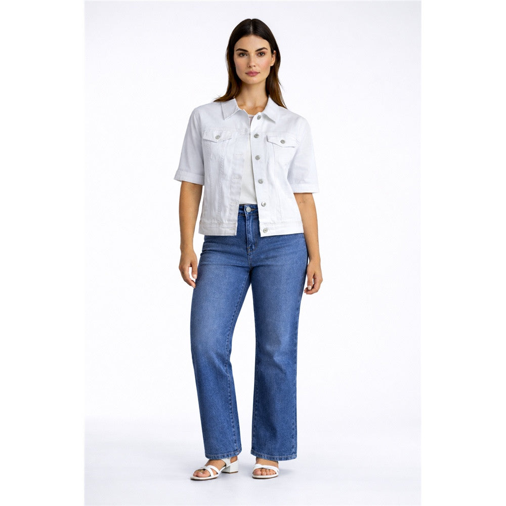 Veste en denim à boutons - Taille : LARGE - Couleur : Blanc