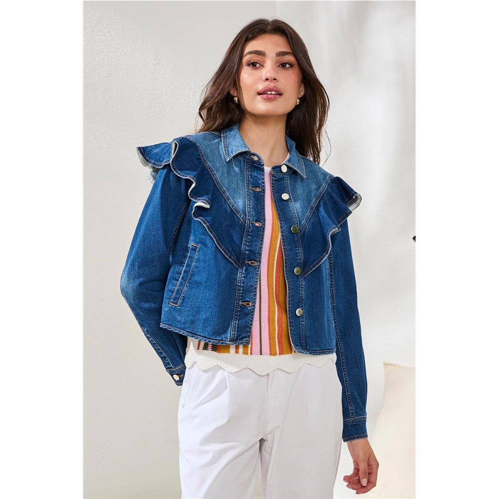 Veste en denim à volants