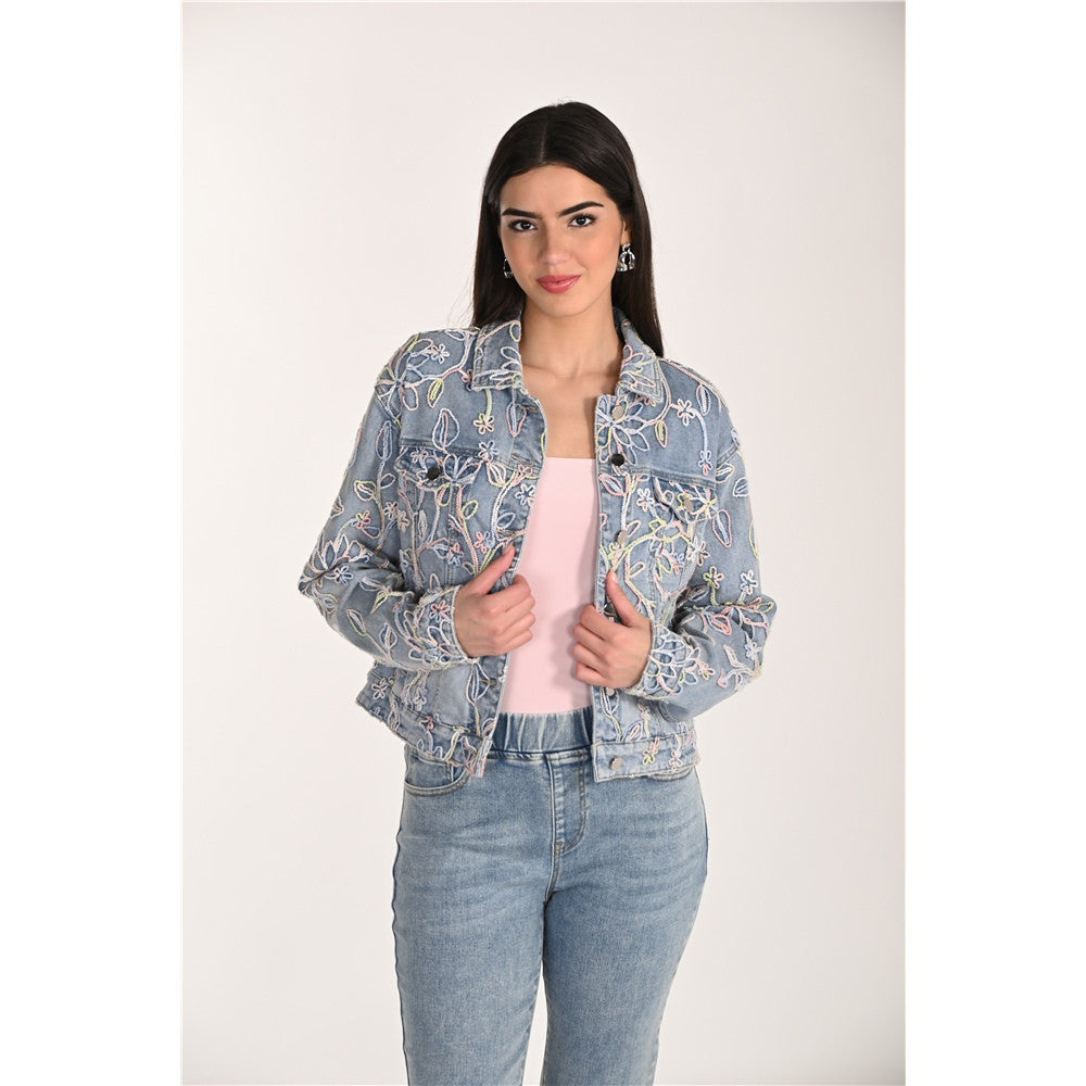 Veste en denim avec détails brodés - Taille : MEDIUM - Couleur : Denim Bleu pâle