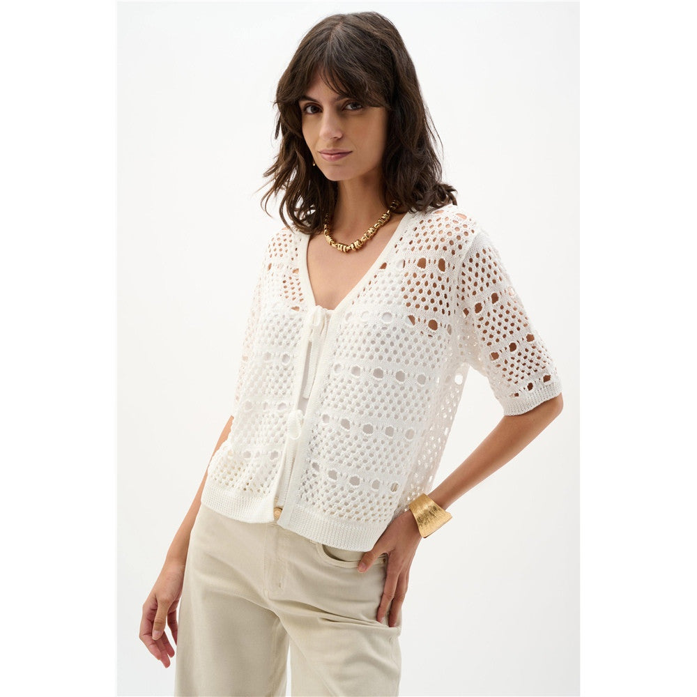 Veste en maille ajourée en viscose - Taille : MEDIUM - Couleur : Vanille