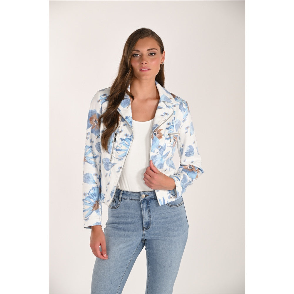 Veste florale en suédine - Taille : XLARGE - Couleur : Blanc cassé/Bleu