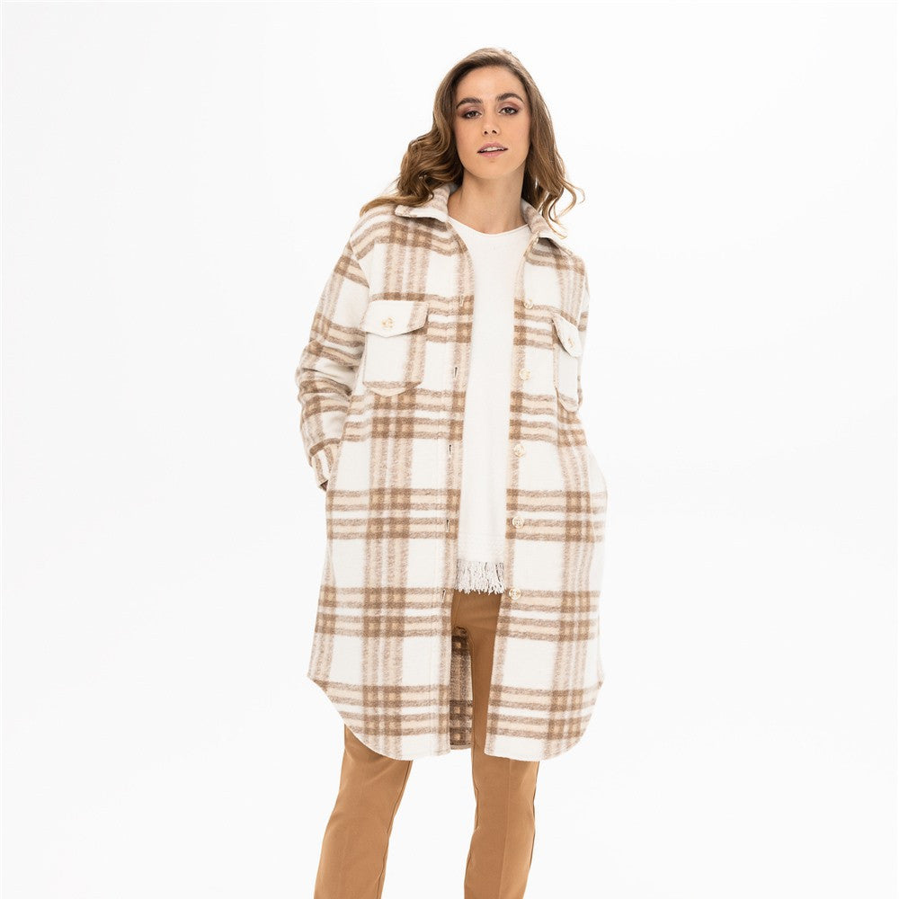 Veste longue carrelée - Taille : XXLARGE - Couleur : Caramel