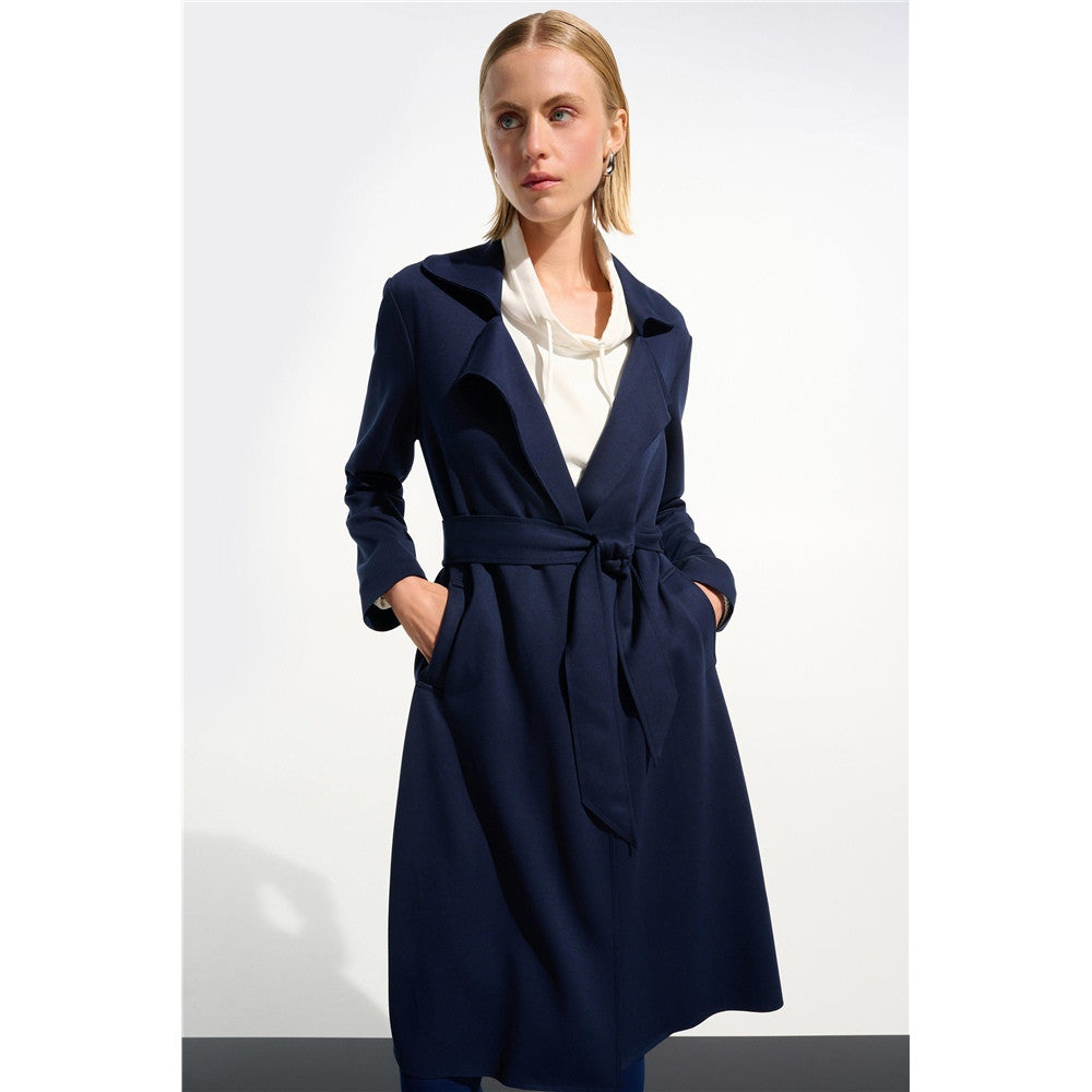 Veste longue en jersey scuba avec ceinture - Taille : SMALL - Couleur : Indigo