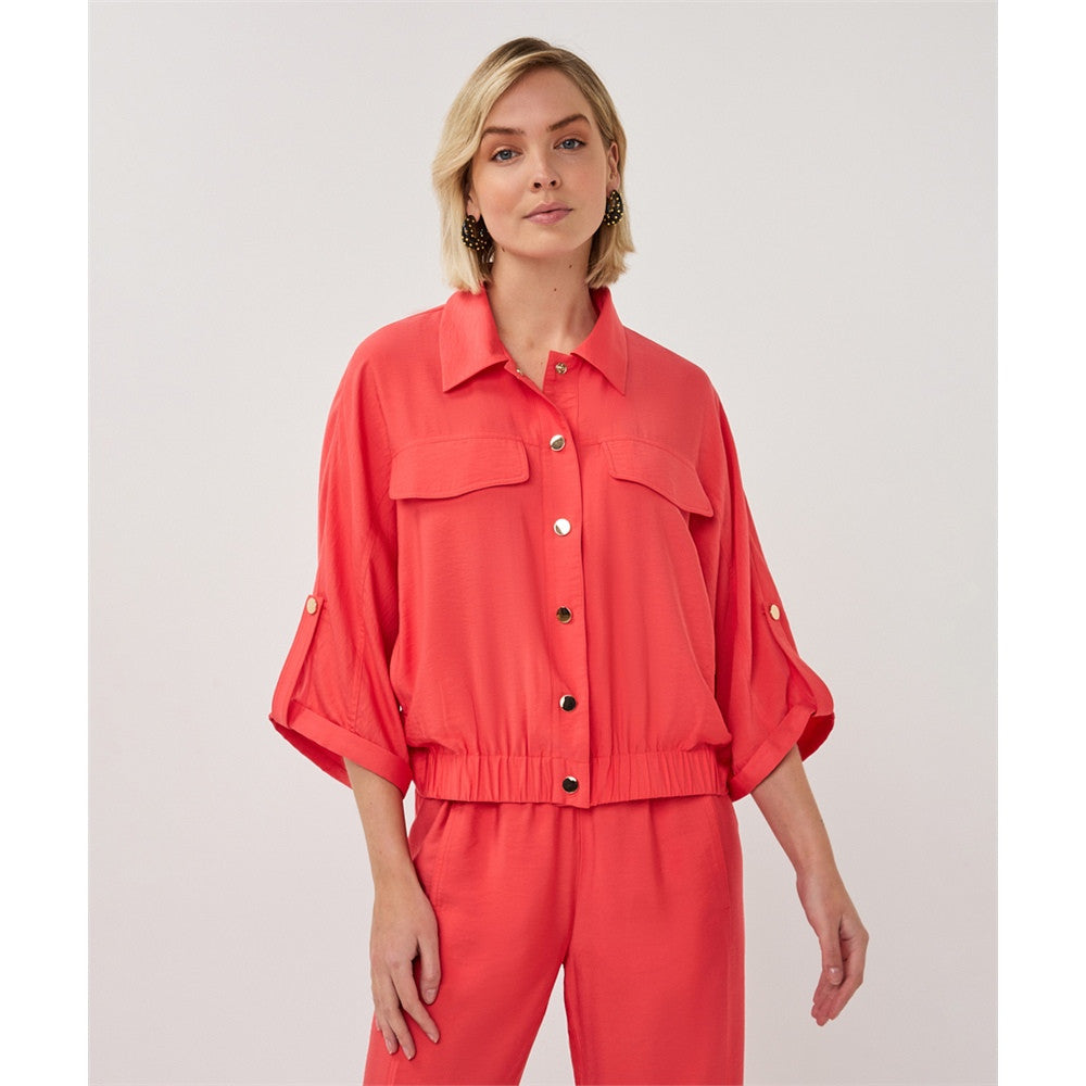 Veste manches courtes et boutons - Taille : 4 - Couleur : Corail