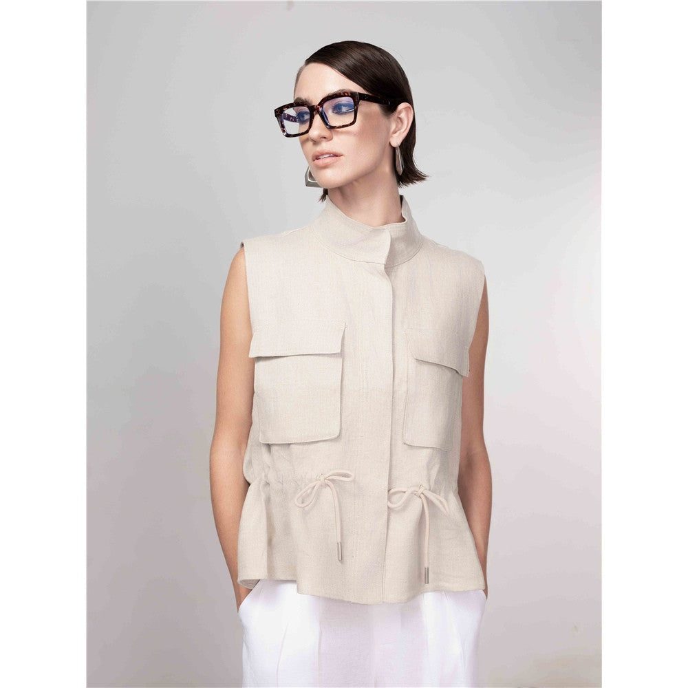 Veste sans manches et boutons pression - Taille : XLARGE - Couleur : Sable