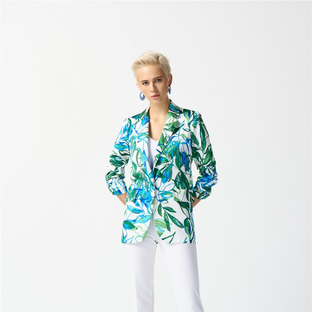 Veston à imprimé tropical en satin - Taille : 8 - Couleur : Multi/Vanille