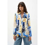 Veston ajusté à imprimé tropical en tricot soyeux - Taille : 8 - Couleur : Multi/Vanille