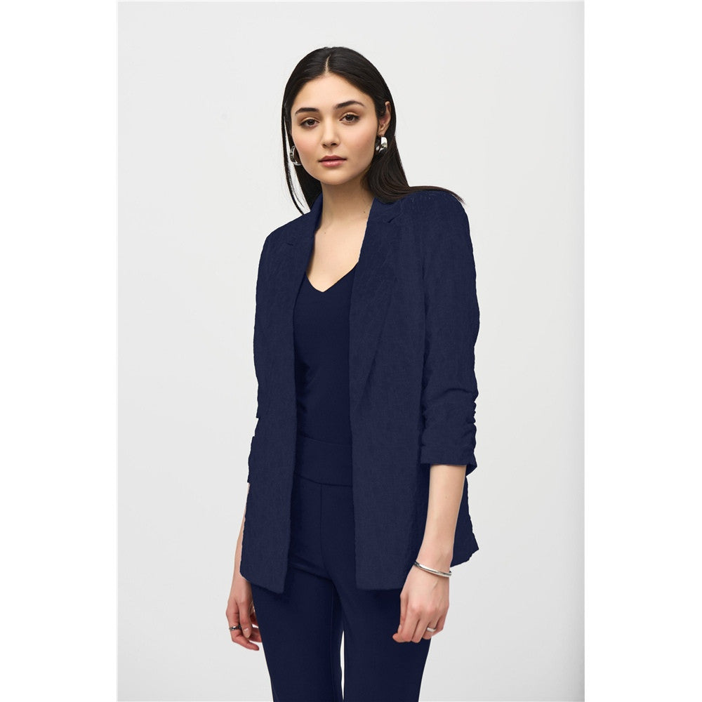 Veston boxy texturé en jacquard tissé - Taille : 8 - Couleur : Bleu Nuit