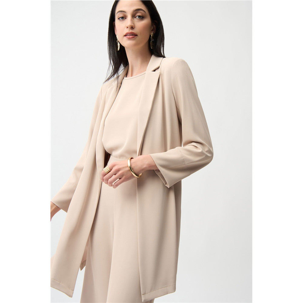 Veston long en sergé tissé avec col cranté - Taille : 6 - Couleur : Beige