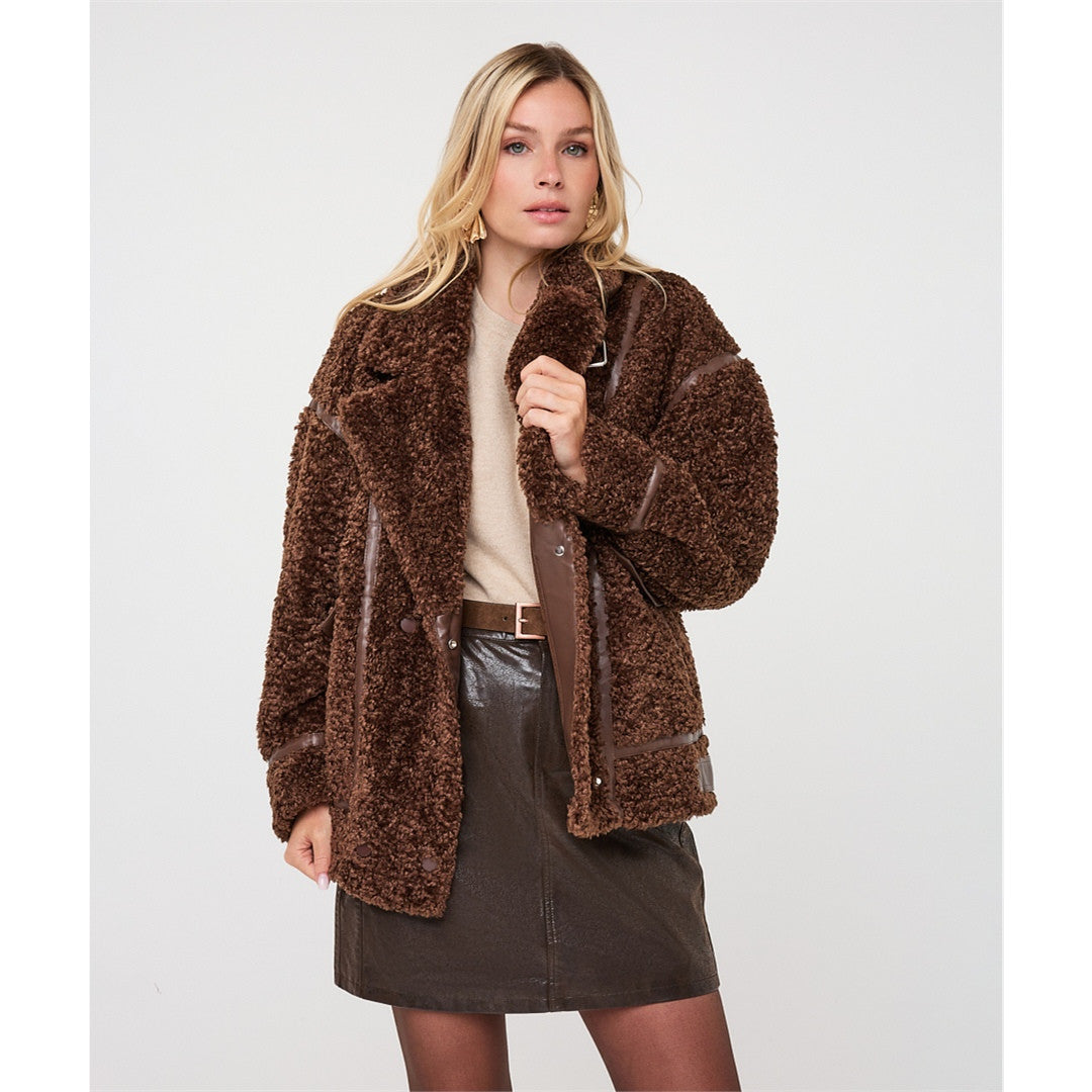 Zoe | Manteau effet mouton - Taille : 6 - Couleur : Brun