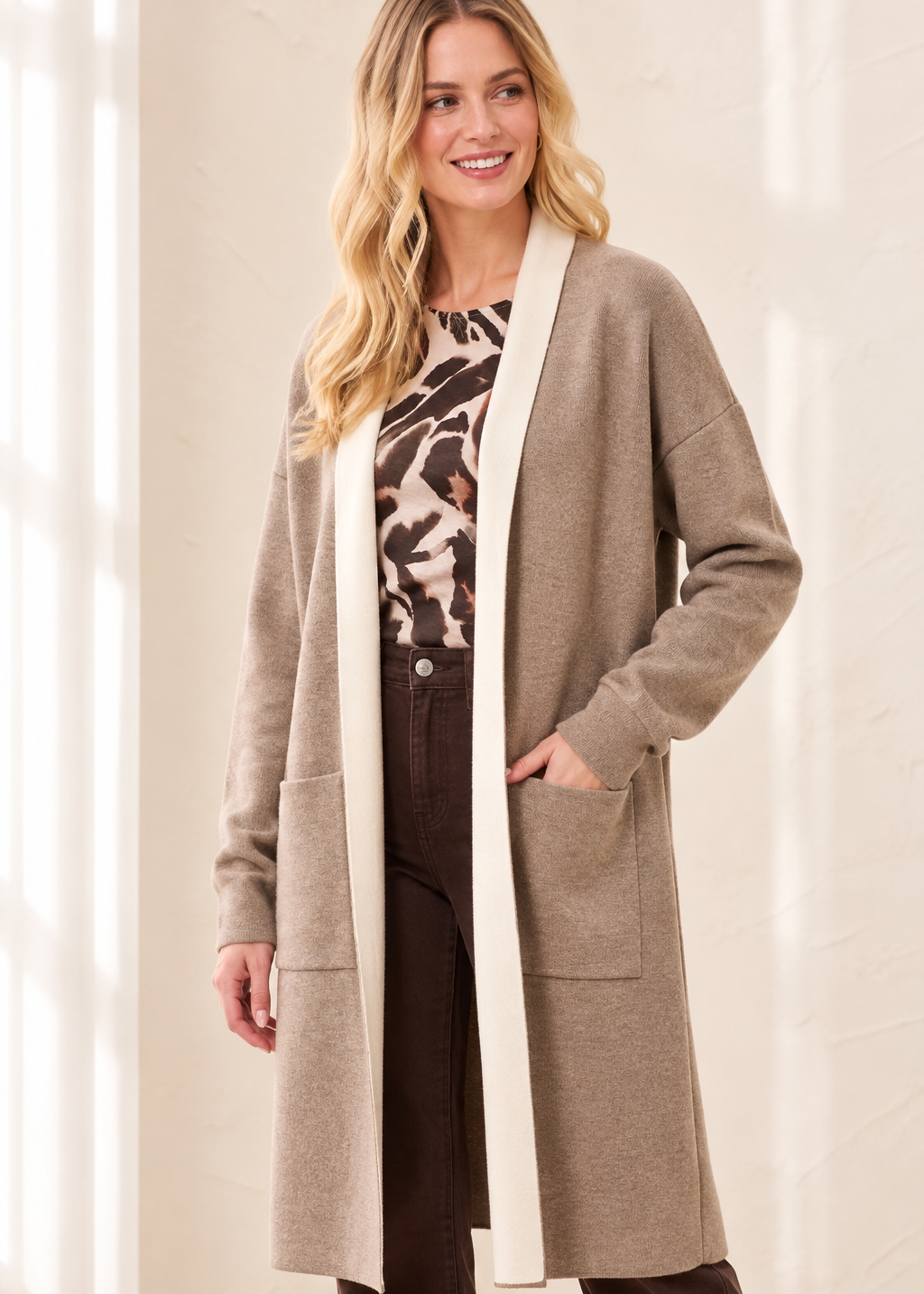 Avery | Cardigan long ouvert à poches