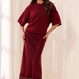 Milan | Jupe midi en satin & dentelle