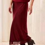 Milan | Jupe midi en satin & dentelle